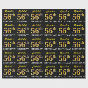 Papel De Presente Ouro preto, de imitação "56th ANIVERSÁRIO "