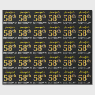 Papel De Presente Ouro preto, de imitação "58th ANIVERSÁRIO "