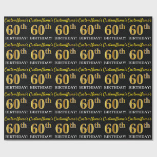 Papel De Presente Ouro preto, de imitação "60th ANIVERSÁRIO "