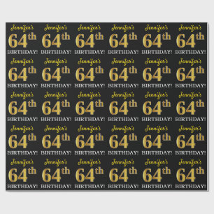 Papel De Presente Ouro preto, de imitação "64th ANIVERSÁRIO "