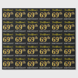 Papel De Presente Ouro preto, de imitação "69th ANIVERSÁRIO "