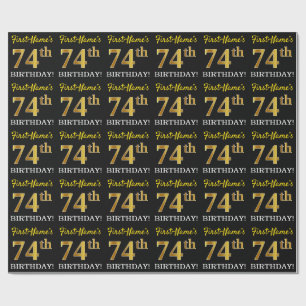 Papel De Presente Ouro preto, de imitação "74th ANIVERSÁRIO "