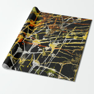 Papel De Presente Ouro Preto e Salpico Abstrato Prateado