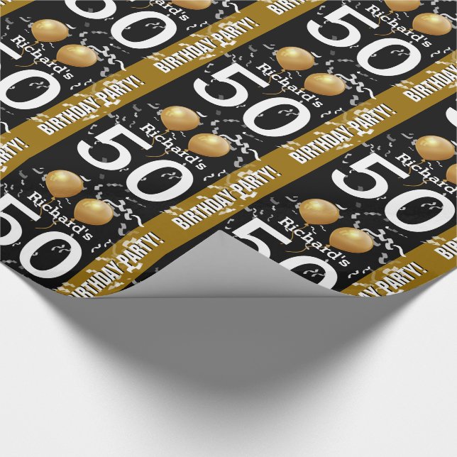 Papel De Presente OURO PRETO K96Z1 do 50th aniversário dos confetes (Ponta)