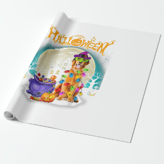 Papel De Presente Ouro Retriever Bruxas Figuras de Halloween