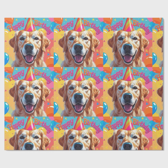 Papel De Presente Ouro Retriever Cachorro Colorido (Aberto)