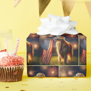 Papel De Presente Ouro Retriever Com Bandeira Americana