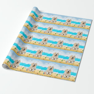 Papel De Presente Ouro Retriever Dog na praia