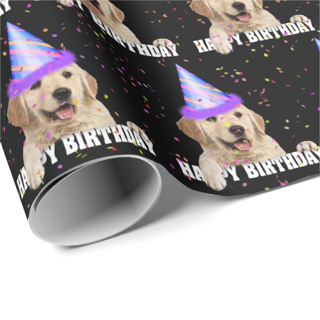 Papel De Presente Ouro Retriever e confete de aniversário (Ponta do rolo)