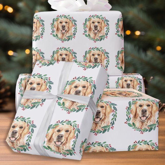 Papel De Presente Ouro Retriever Elegant Dog Natal (Criador carregado)
