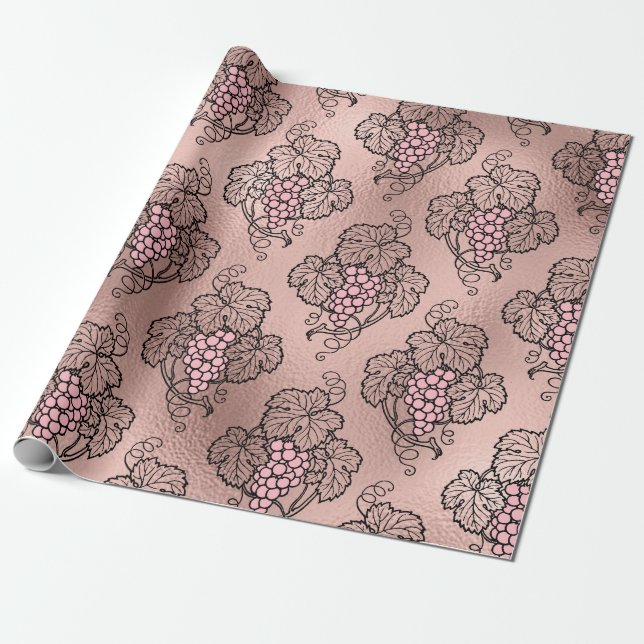 Papel De Presente Ouro Rosa e Vinho Francês Blush temático (Desenrolado)