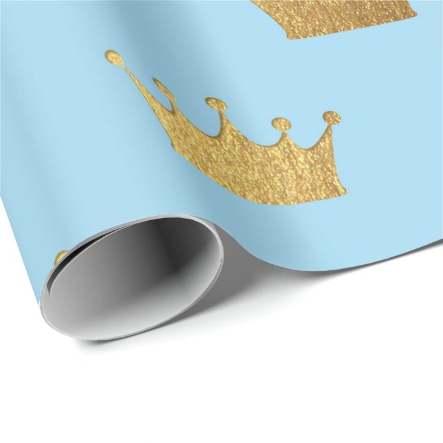 Papel De Presente Ouro Royal Blue King Crown Heraldic Princess (Ponta do rolo)