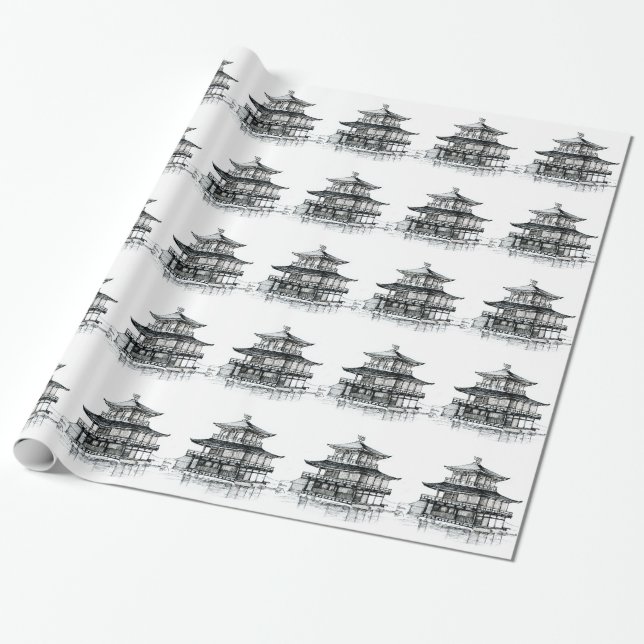 Papel De Presente Ouro templo Quioto Japão (Desenrolado)