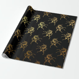 Papel De Presente Ouro Unicorn Black Metallic Herallic Princess