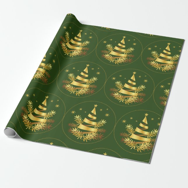 Papel De Presente Ouro Verde Deixa Árvore de Natal das Estrelas (Desenrolado)