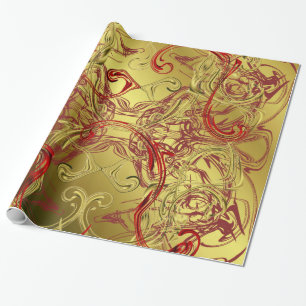 Papel De Presente ouro, vermelho e preto brilhante festivo