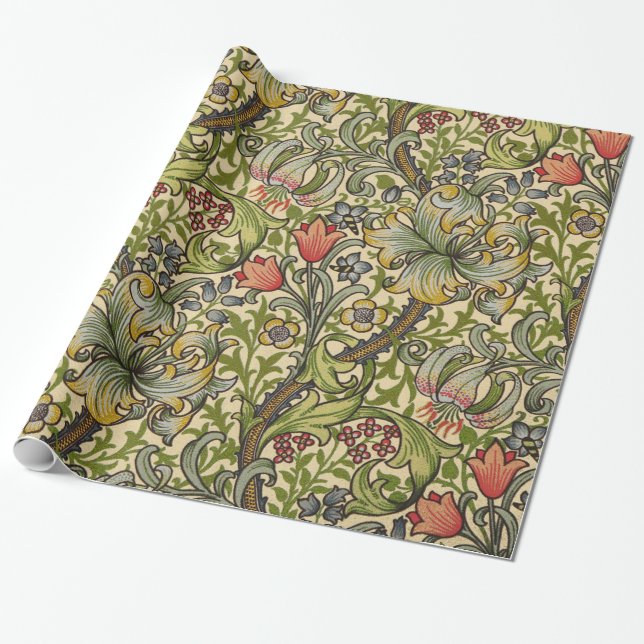 Papel De Presente Ouro William Morris Lily (Desenrolado)