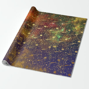 Papel De Presente Ouros Estrelas Confetti Celestial Cometas