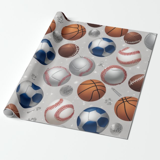 Papel De Presente Ouros, medalhas de prata, imagens de basquete (Desenrolado)