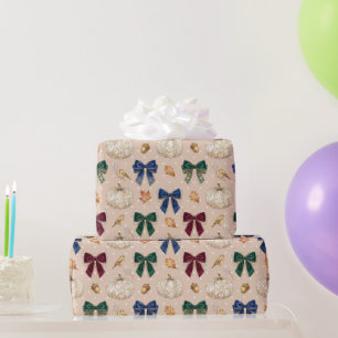 Papel De Presente Outono Elegante Abóbora Branca e Laços de Veludo