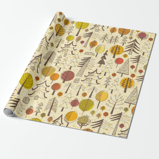 Papel De Presente Outono. Padrão sem costura com floresta, fundo de  (Desenrolado)