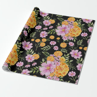 Papel De Presente Outubro Nascimento Mês Flores Marigold Cosmos