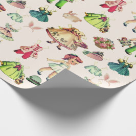 Papel De Presente Ouvidos coelhos com bonecas e roupas de papel vint