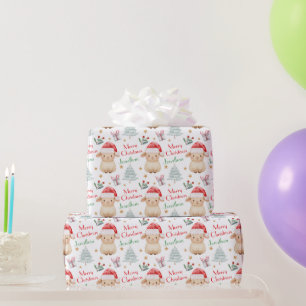 Papel De Presente Ovelha Fofa Chapéu de Papai Noel Árvore de Natal