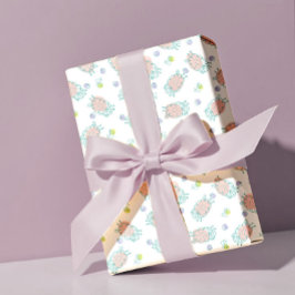 Papel De Presente Ovelha Rosa com Flores & Frutas - Padrão Fofo