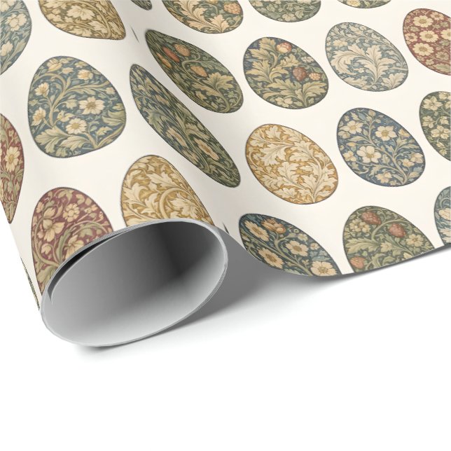 Papel De Presente Ovo de Páscoa Botânico Inspirado em William Morris (Ponta do rolo)