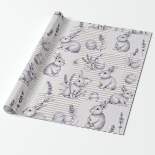 Papel De Presente Ovo de Páscoa com Listra de Coelho Cinza Minimalis