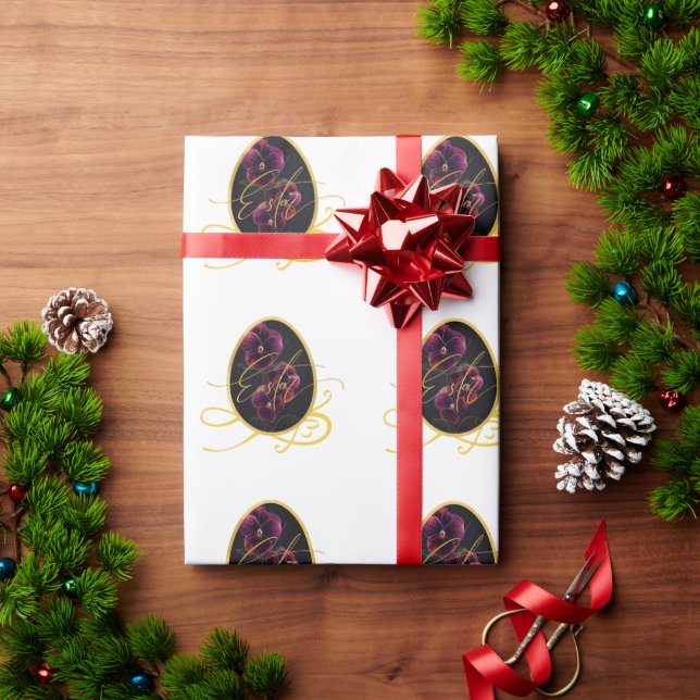 Papel De Presente Ovo de Páscoa Dourado e Íris Elegante (Presente de Natal)