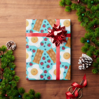 Papel De Presente Ovos Azuis Fofos Bacon Morangos Mirtilos
