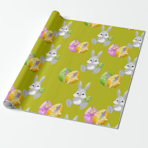 Papel De Presente Ovos de Páscoa Coloridos e Coelho