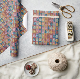 Papel De Presente Ovos de Páscoa Coloridos Listras Padrão Feliz Pásc