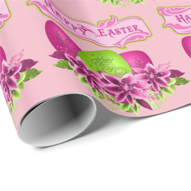 Papel De Presente Ovos De Páscoa E Felz pascoa De Flores (Ponta do rolo)