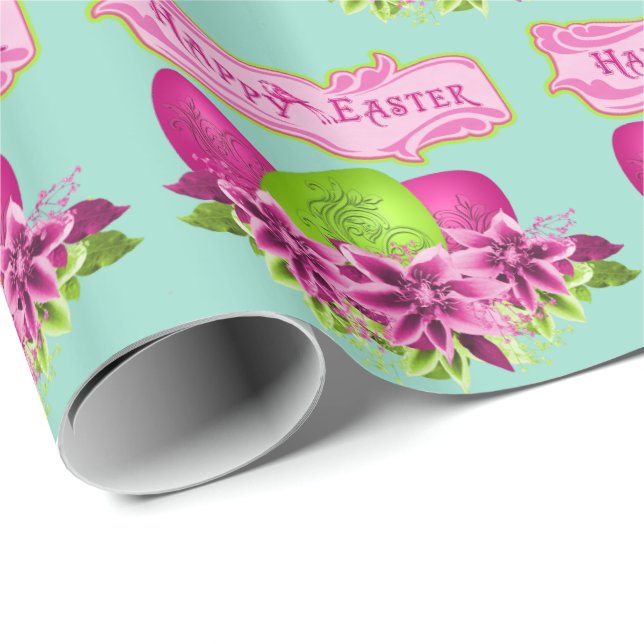 Papel De Presente Ovos De Páscoa E Felz pascoa De Flores (Ponta do rolo)