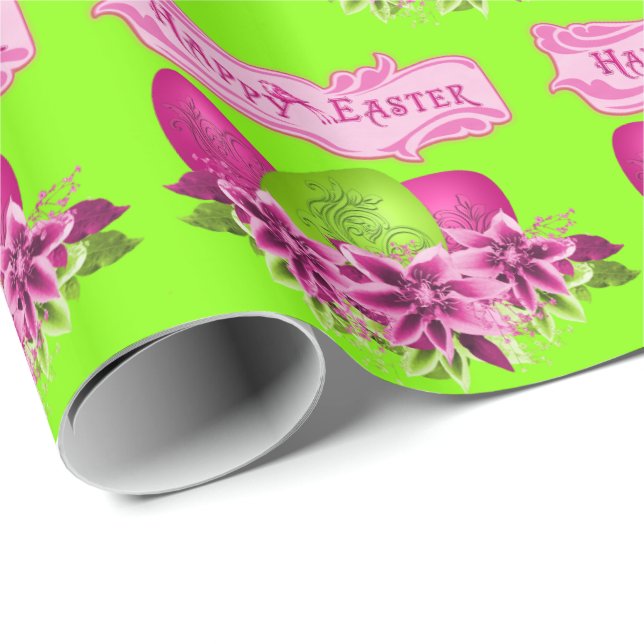 Papel De Presente Ovos De Páscoa E Felz pascoa De Flores (Ponta do rolo)