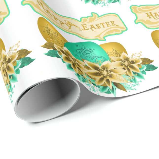 Papel De Presente Ovos De Páscoa E Felz pascoa De Flores (Ponta do rolo)