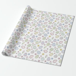 Papel De Presente Ovos de Páscoa e Flores Cores Pastel