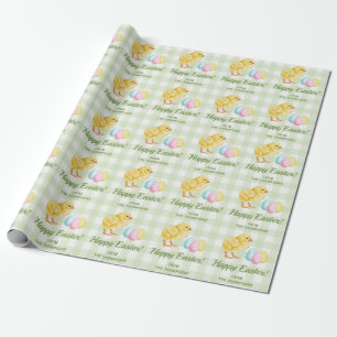 Papel De Presente Ovos de Páscoa e Pintinho em Tons Pastéis com Xadr