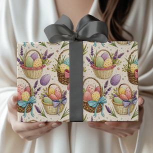 Papel De Presente Ovos de Páscoa em Cesto de Vime com Lavanda
