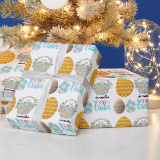 Papel De Presente Ovos de Páscoa Modernos Padrão Nome Personalizado