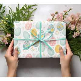 Papel De Presente Ovos de Páscoa Pastel com Estampa Floral - Cute Pr