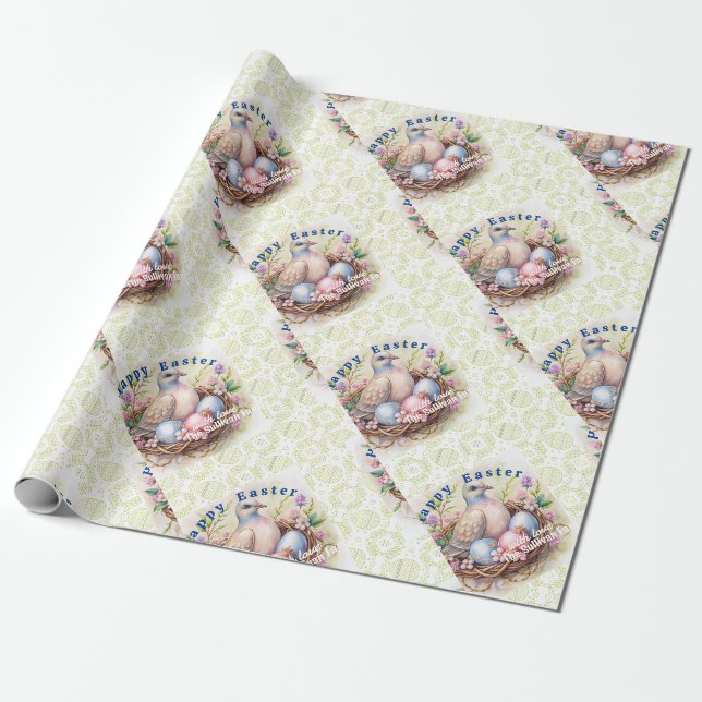 Papel De Presente Ovos De Páscoa Vintage. (Desenrolado)