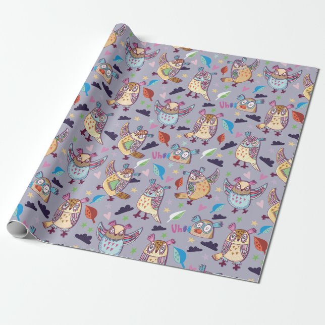 Papel De Presente Owl Pattern (Desenrolado)