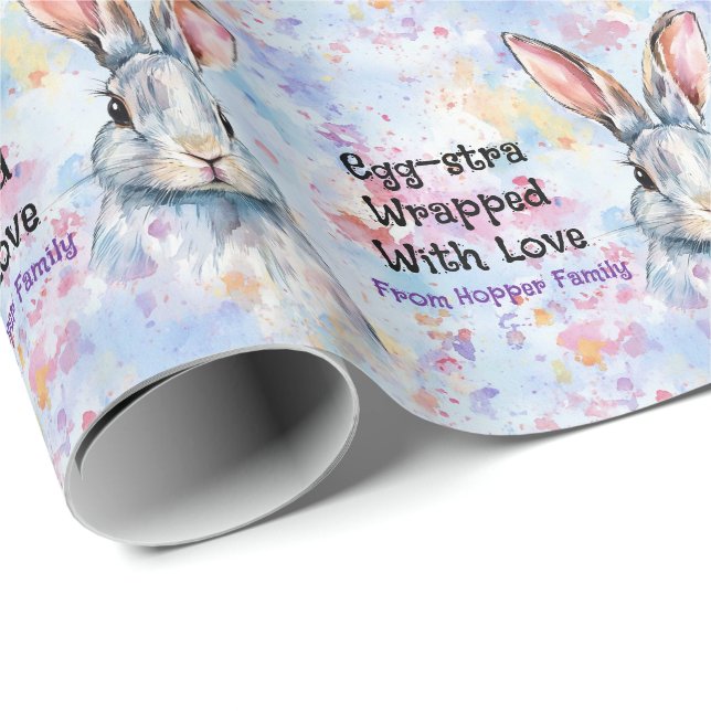 Papel De Presente Own text Watercolor Easter Bunnies (Ponta do rolo)