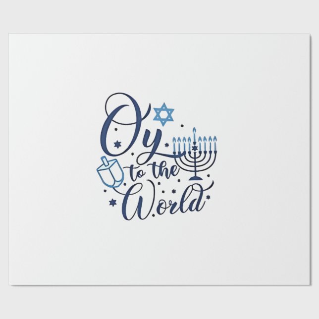 Papel De Presente Oy to the World Hanukkah Jewish Engraçado (Aberto)