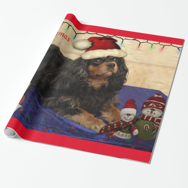 Papel De Presente Pacote de Natal Cavalier King Charles Spaniel (Desenrolado)