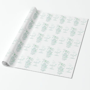 Papel De Presente Pacote personalizado de casamento branco e verde-j